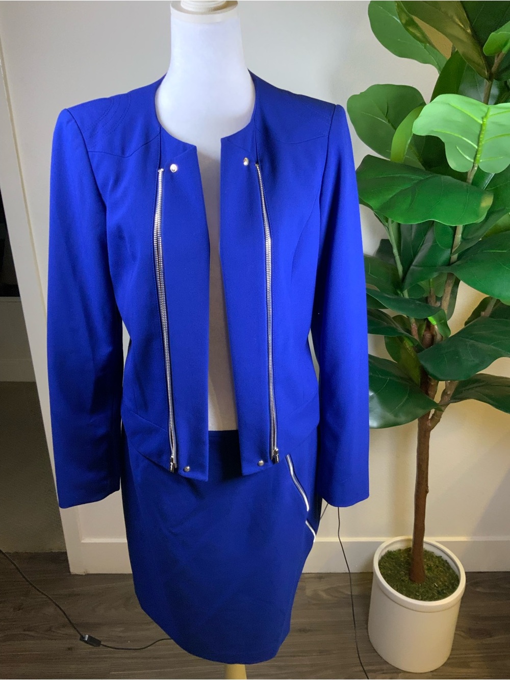 Calvin Klein Cobalt Blue Zip-Front Jacket & Skirt Set